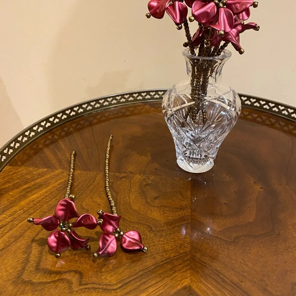 Christmas decor New Handmade beaded burgundy color flowers stems Christmas decor